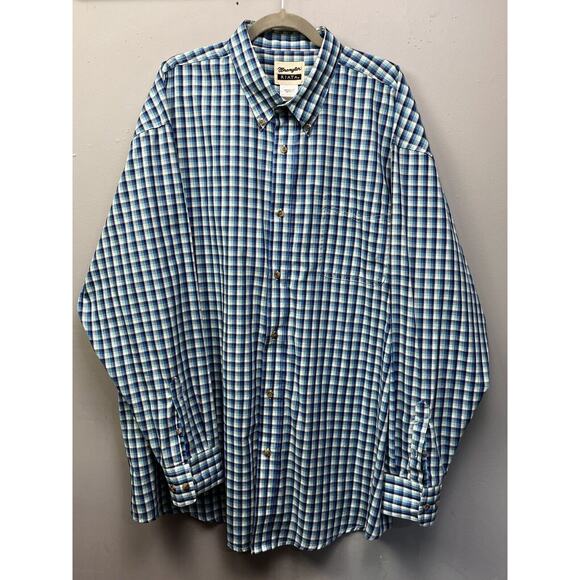 Wrangler Riata Shirt Mens 3X Blue Plaid Long sleeve Button Down Pocket Western - Picture 1 of 7